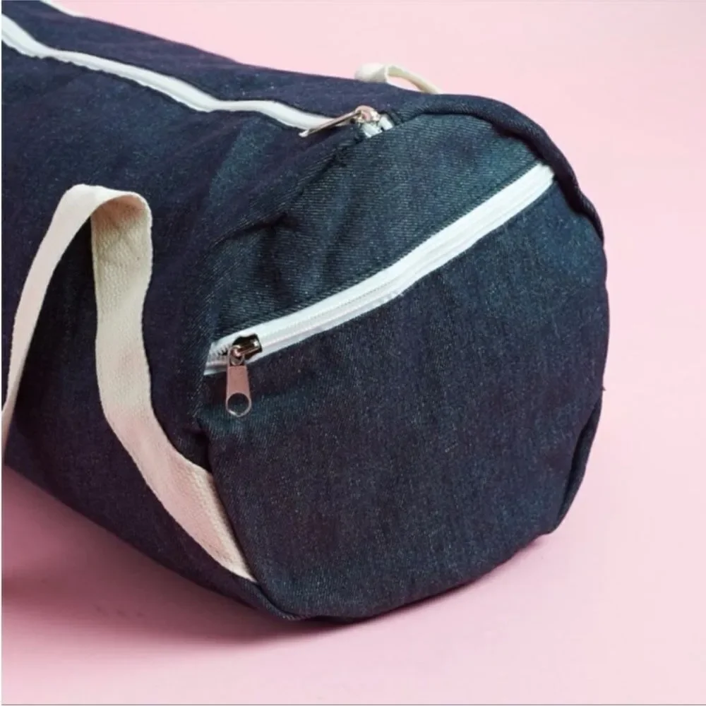 WILL WORKOUT FOR CUPCAKES Denim Look Gym Bag Duffel
